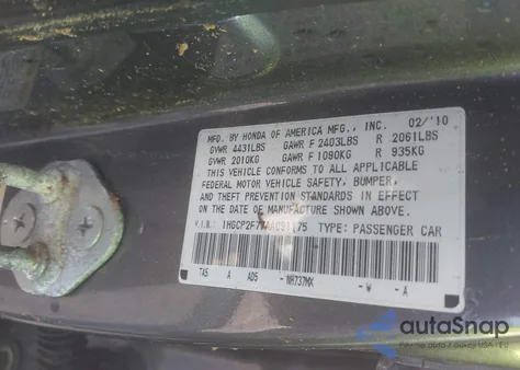 2010 Honda Accord 2.4 Ex z USA, uszkodzony, nr VIN 1HGCP2F77AA091175